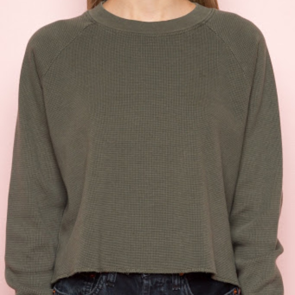 BRANDY MELVILLE ABIGAIL THERMAL TOP IN ARMY GREEN